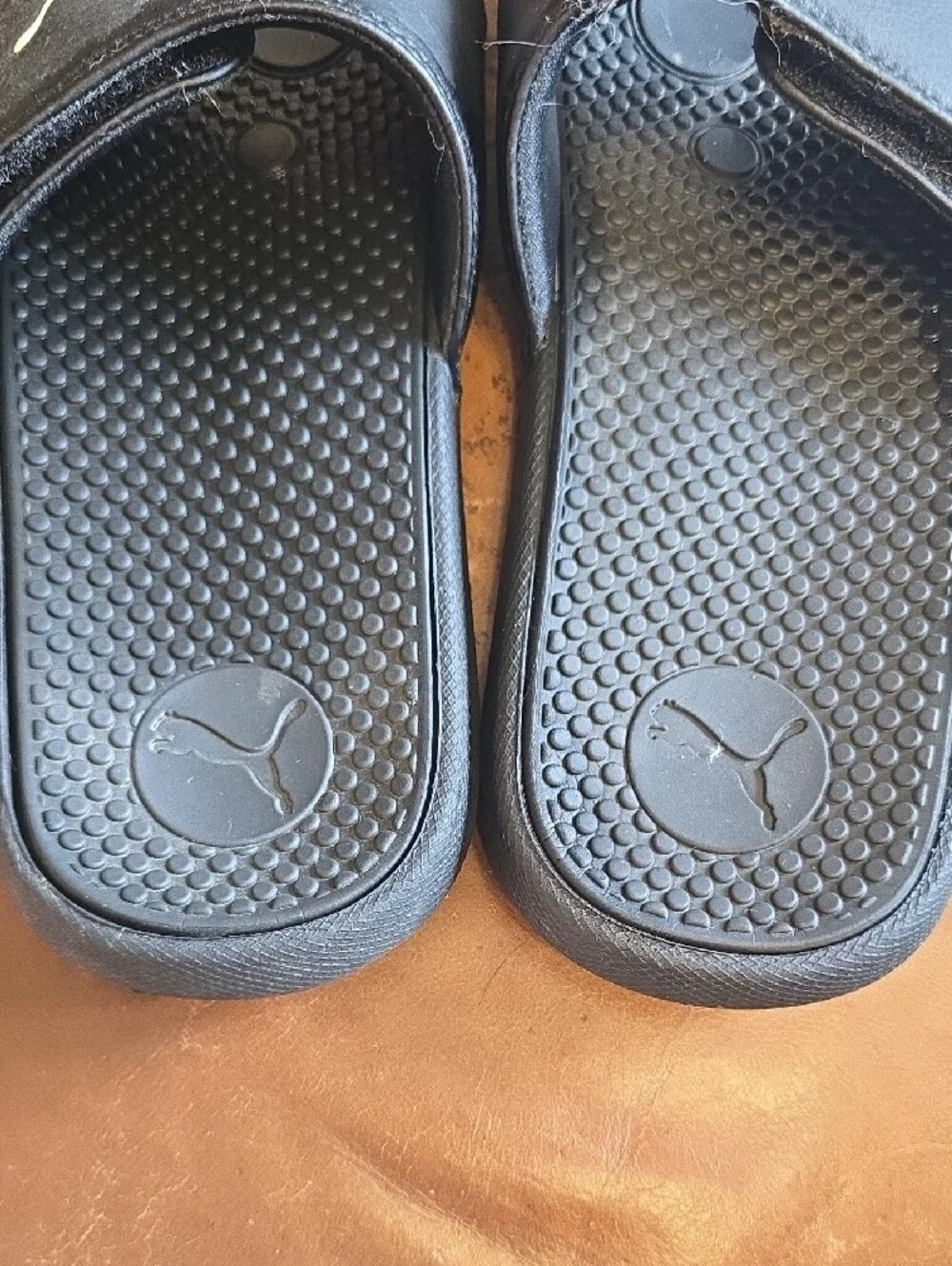 Puma Black Kids Adjustable Size 5 Slide Sandals with White Logo